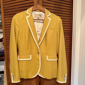 Banana Republic Womens Cotton Gold Blazer with White Trim Gold Buttons, Sz 6